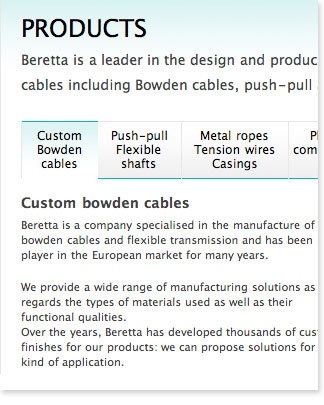 BerettaBowden.com - detail of the sub navigation system